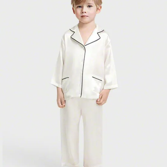 Wholesale Long Sleeves Children Silk Nightwear 100% Silk Kids Pajamas 2-Piece Silk Pajama Set for Kids