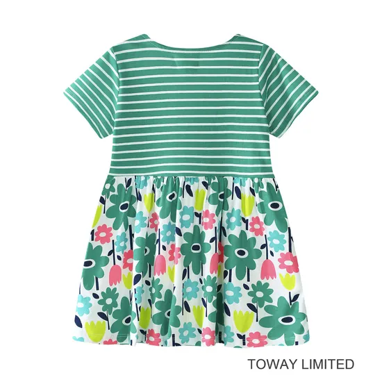 New Stripes Baby Garment Flower Printing Summer Dress for Girl