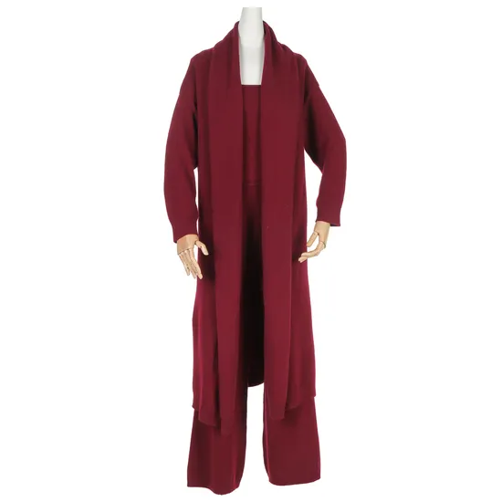 Burgundy Three-Piece Women Cardigan Sweater Set for Winter