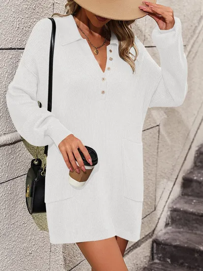 Ladies Opening Collar Knitting Sweater Women Long Sweater Dress