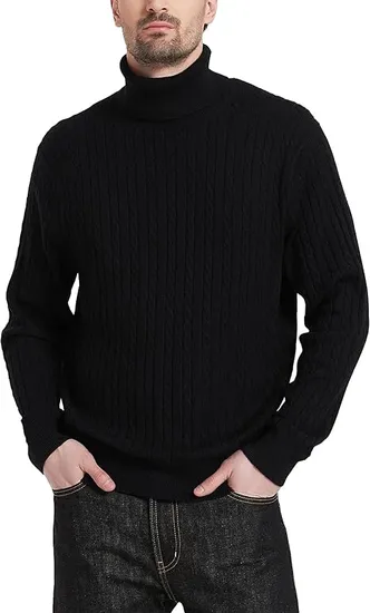 Men&prime;s Wool Blended Turtle Neck Pullover Sweater Long Sleeve Cable Knit Jumper