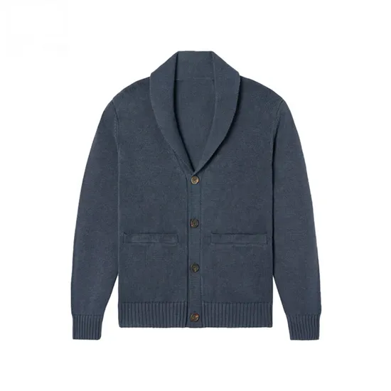OEM Custom Design Logo Ribbed Pockets Cashmere Jacket Men Linen Blend Cardigan Black Button up Sweater for Men