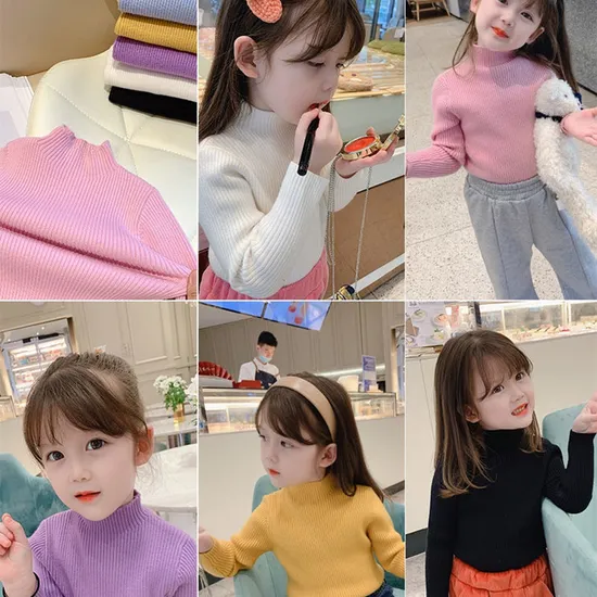 Good Quality Latest Designs Winter Fall Plain Stand Collar Cotton Toddler Baby Kids Girl Knitted Pullover Sweater