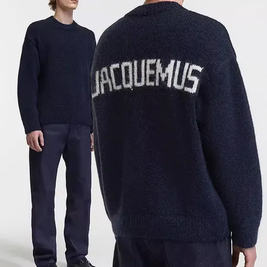 Custom Logo Cotton Sweater Knitted Crew Neck School Blue Large Oversize Mens Streetwear Sweater Without Logo