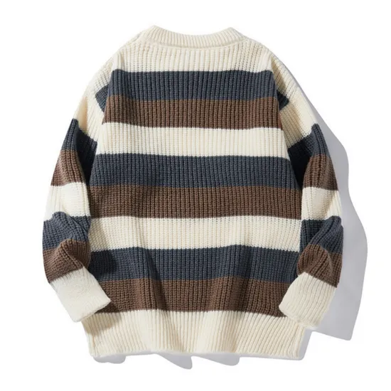 Vintage Custom Heavyweight Knitted Round Neck Men Stripe Sweater