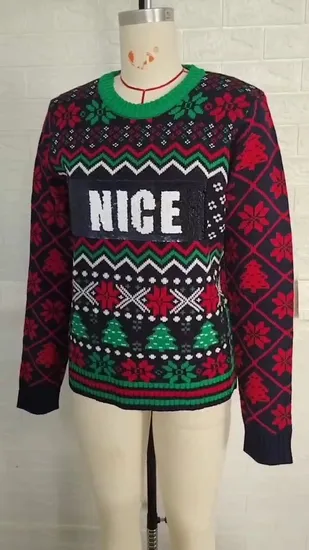 Sequin Embroidery Jacquard Christmas Sweater Slouchy Loose Long Sleeve Knitted Sweater