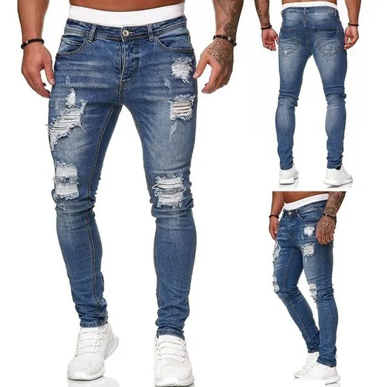 2024 New Street Piercing Elastic Elegant Urban Tight Jeans Pants for Men