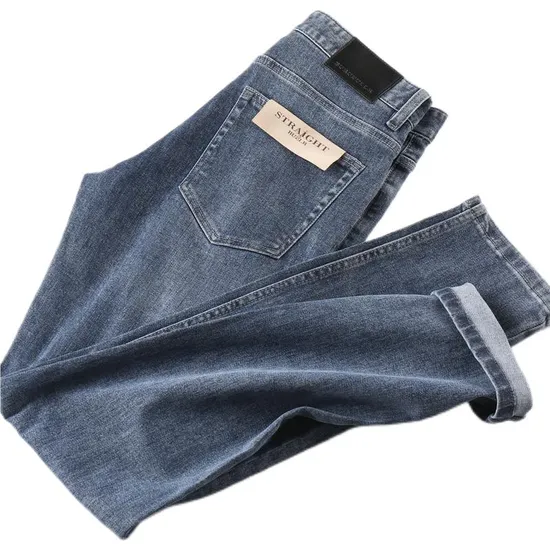 2025 Men′s Jeans Business Straight Cut Jeans Classic Blue Pants Clothes