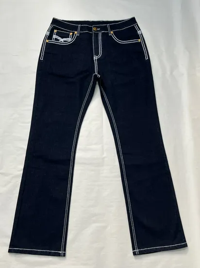 Basic Fashion Black Thick Stitches Ladies Jeans