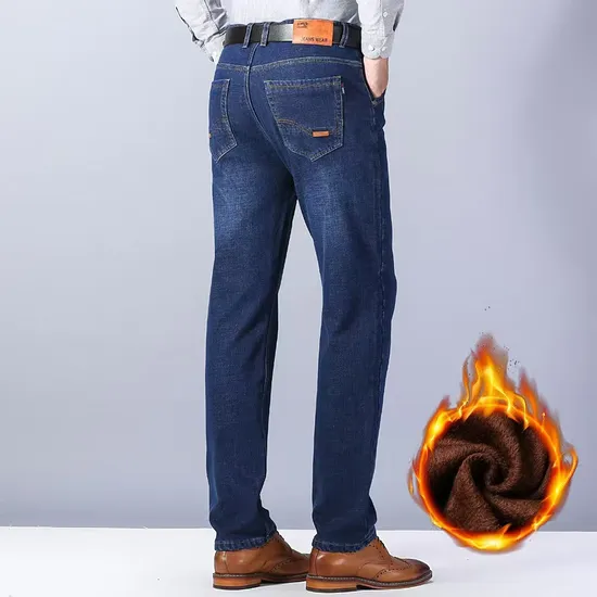 Winter Thick Warm Straight Leg Jeans for Men