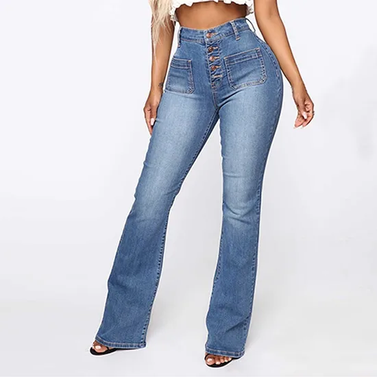 2024 Women Full Length Slim Fit All-Match Trend Creative Back Contrast Eyelet Fashion Jeans