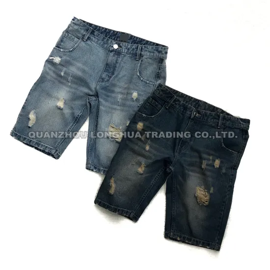 Men′ S Boy′ S Denim Jeans Shorts Apparel Trousers Kids Wear New Fashion Cotton Hole Navy Blue