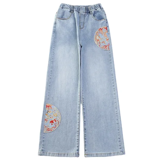 Wholesale Girls Chinese Style Spring Autumn Fashion Thin Wear Straight Leg Jeans
