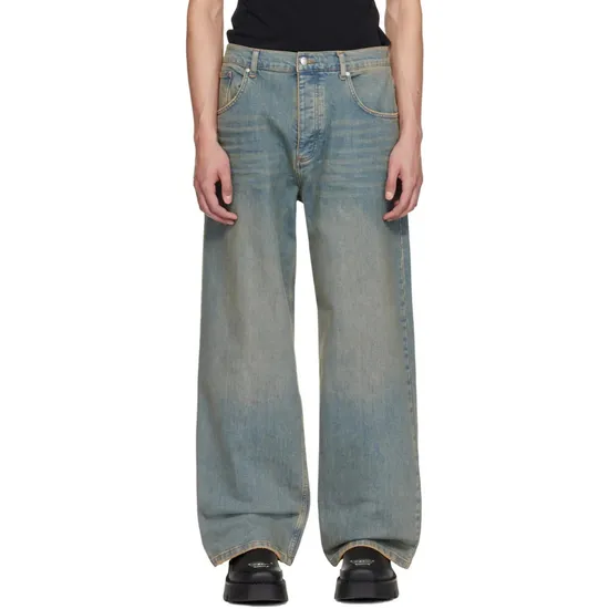 High Quality Vintage Custom Cotton Heavy Baggy Italian Raw Wide Leg Jeans