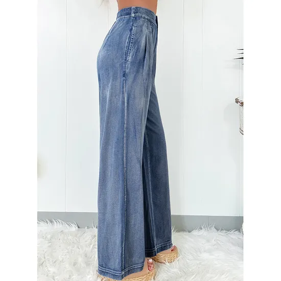 Dear-Lover Wholesale Dusk Blue Acid Wash Wide Leg High Waist Jeans