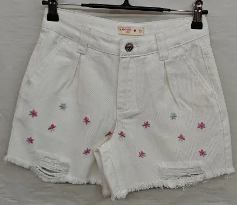 Hot Sale Fashion Flower Embroidery Destroy Grinding Teenager Girls Summer White Shorts Children Kids Short Pants