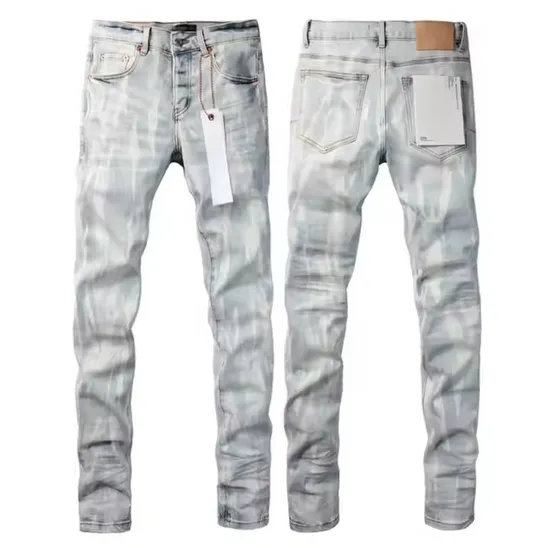 2025 New Custom Retro High Street Slim Straight Jeans for Men 100% Cotton Casual Purple Denim Ripped Spring and Summer Style