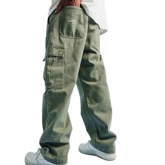 Hip Hop Multi Utility Pockets Straight Leg Working Trousers Cargo Pants for Men