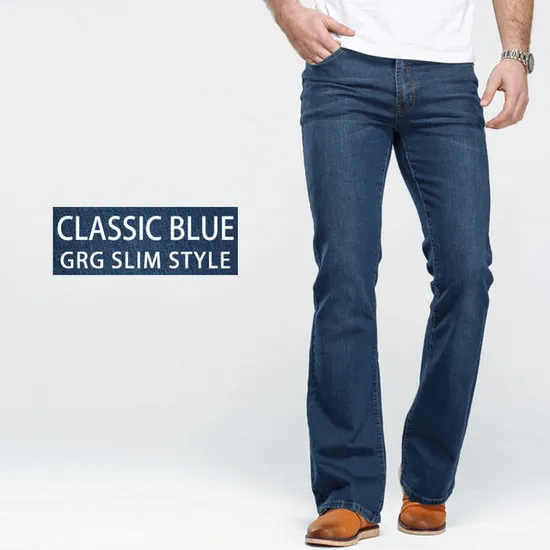 Custom Mens Boot Cut Plus Size Jeans Slightly Flared Slim Fit Skinny Blue Black Trousers Classic Male Stretch Denim Pants