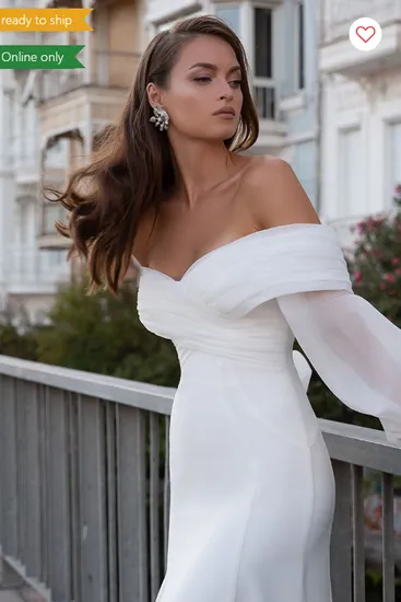 2024 off Shoulder Satin Detachable Sweep Zipper Back Train Simple Non-Removable Mermaid Bridal Gowns Wedding Dresses