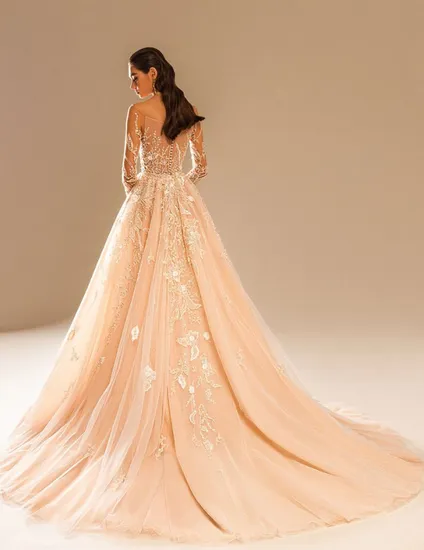 European and American New Custom Women Sexy Round Neck Long-Sleeved Skirt Large Size Spring Wedding Dresses