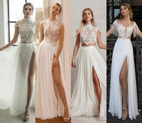 Lace Bridal Gowns A-Line Split Chiffon Wedding Dresses Y21435