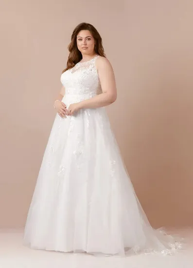 Sleeveless Round Collar White Plus Size Wedding Down for Women New Design Wedding Dress
