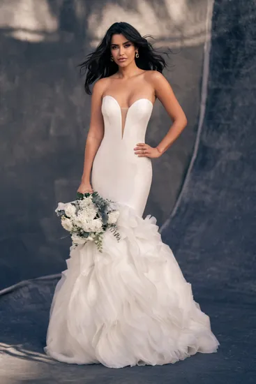 Strapless Sweetheart Neckline Long Train Ruffles Mermaid New Wedding Dress Price