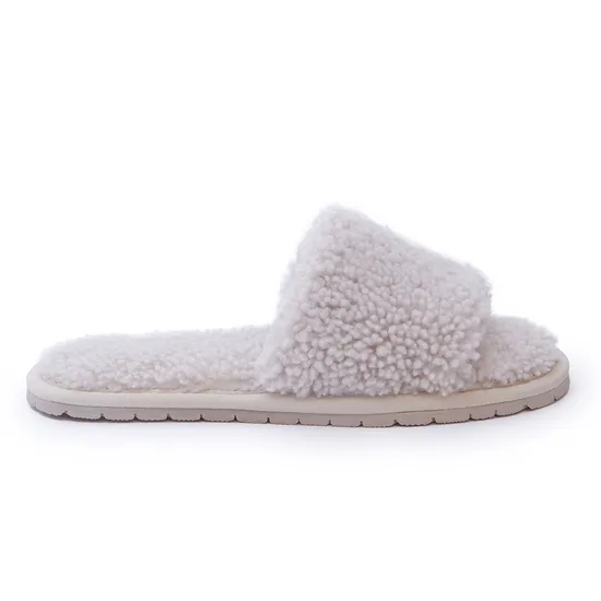 Ladies Women Genuine Sheepskin Shearling Indoor Open Toe Slippers One Band Slides