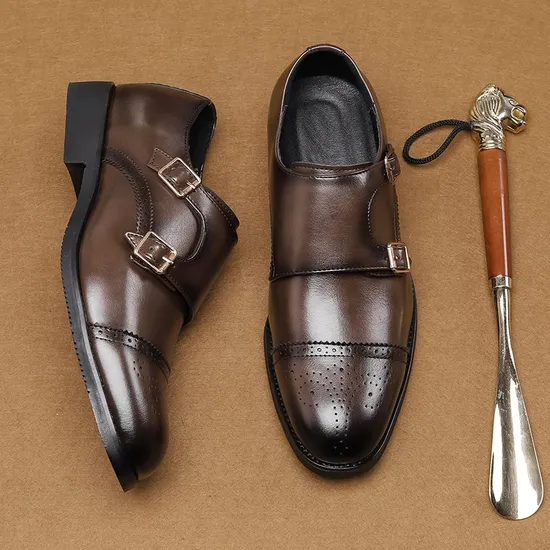 2024 New Products Buckle Strap Fashion Style Men′s Business Dress Shoes Italian Genuine Leather Shoes Oxfords