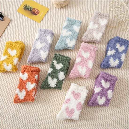 Winter Cute Fluffy Fuzzy Warm Thickened Coral Velvet Love Floor Socks