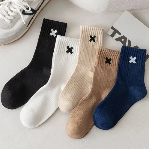 Spring Autumn Winter Sports MID-Tube Short Crew Socks Cotton X Letter Embroidery