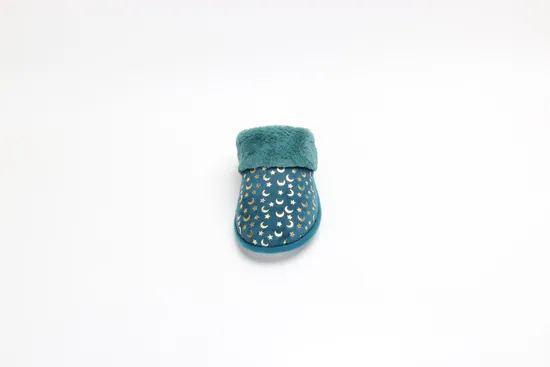 Shearling Scuff Fur Cushioned Indoor Slippers with Glitter Printing Turquosie SA135A-01