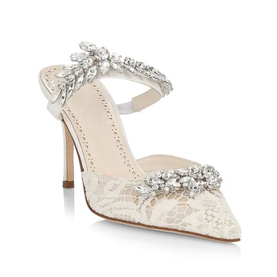 Custom Logo Pointed Toe 5-8 Heels Bride White Wedding Women Sandals Slippers