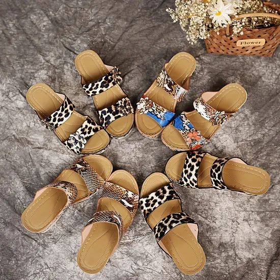 Leopard and Snake Print Upper Women Slippers Ladies Shoes Ladies Summer Sandals