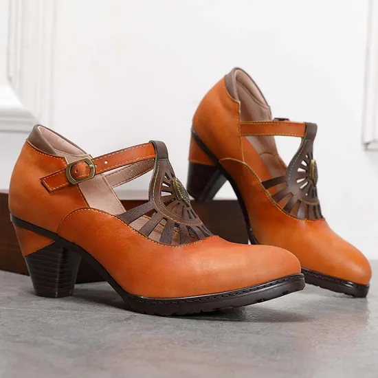 Women′ S High Heels Leather Shoes No-Slip Rubber Shoes