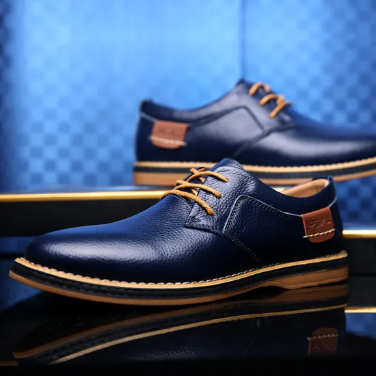 Men′s Business Casual Shoes British Trend Blue Shoes Leather Shoes