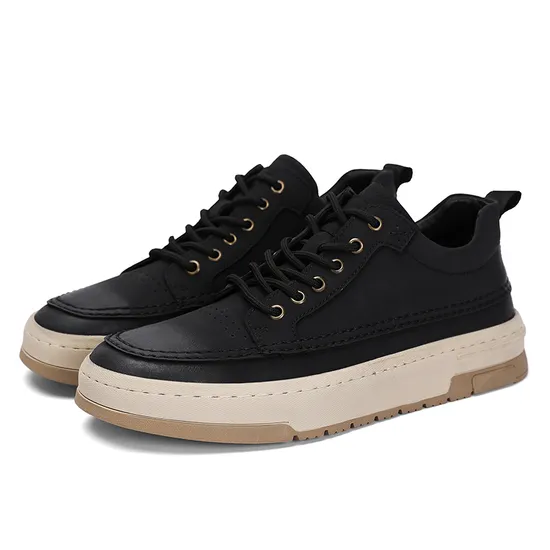 Genuine Leather Cowhide Men′s Plate Shoes Youth Trend Fashion Flat Shoes