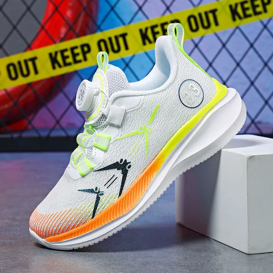 Children′s Button Sports Shoes Lightweight Breathable Student Anti-Slip Special Running Shoes