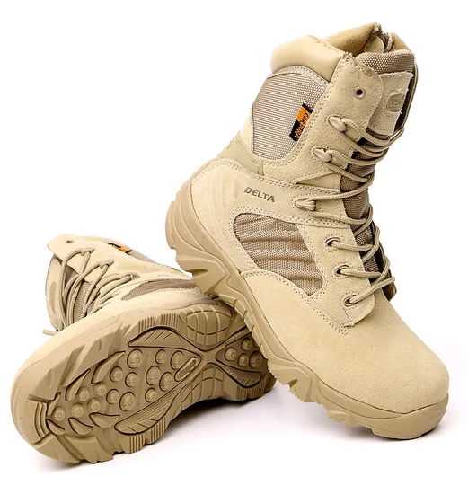 Factory Military Style and Army Style Use Leather Boots in Khaki Color Men Boots Leather