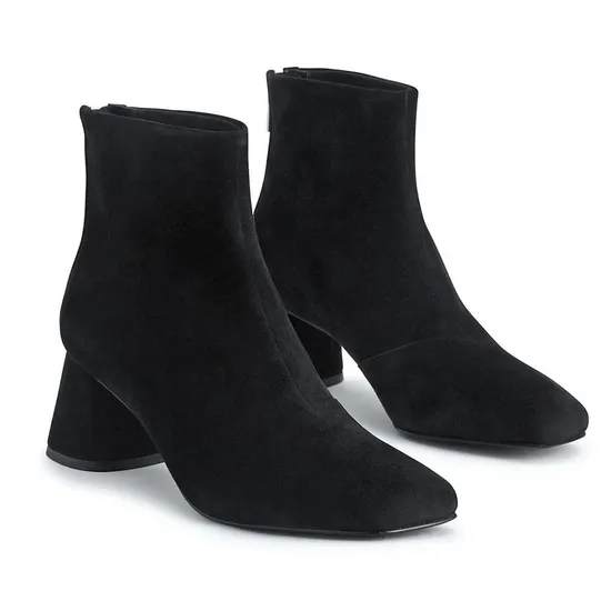 Trending Red Black Faux Suede Square Toe Block Heel Ankle Boots Winter Shoes Women Heel Booties Large Size