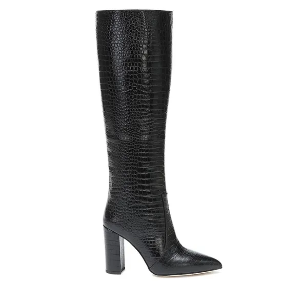 Latest Women Black Crocodile Long Boot Winter Knee High Boots
