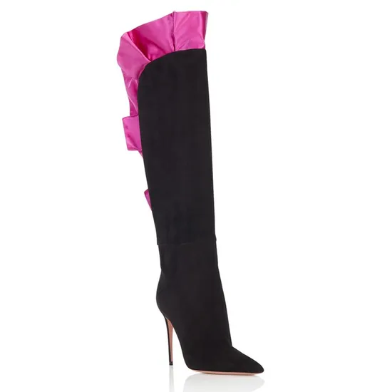 Black Stylish Thin Heels Long Boots Ladies Pointy Winter Shoes 2019 Women Pointed Toe Slip on High Heel Over The Kneehiqh Boots
