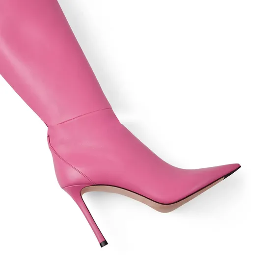 Luxury Pink Leather High Heel Pointed Toe Winter Boots for Women