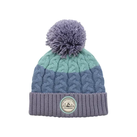Fashionable Winter Warm Twisted Flower Striped Beanie with Ribbed Cuff and POM