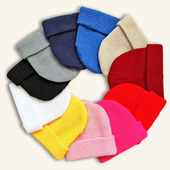 Wholesale Unisex Winter Warm Soft Acrylic Plain Knitted Beanie Hat with Cuff