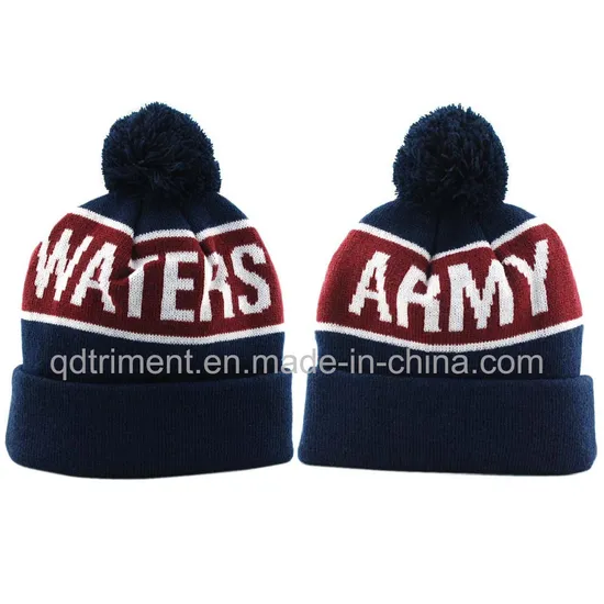 Popular Strips Jacquardcuff POM Acrylic Knitted Beanie (TMK0190)