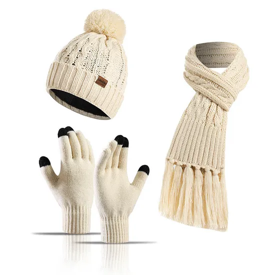 Winter Comfortable Skin Friendly Color Velvet Hat Thick Scarf Touch Screen Gloves