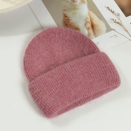 2022 New Plain 100% Rabbit Fur Warm Hat Winter Plain Plush Knit Hat