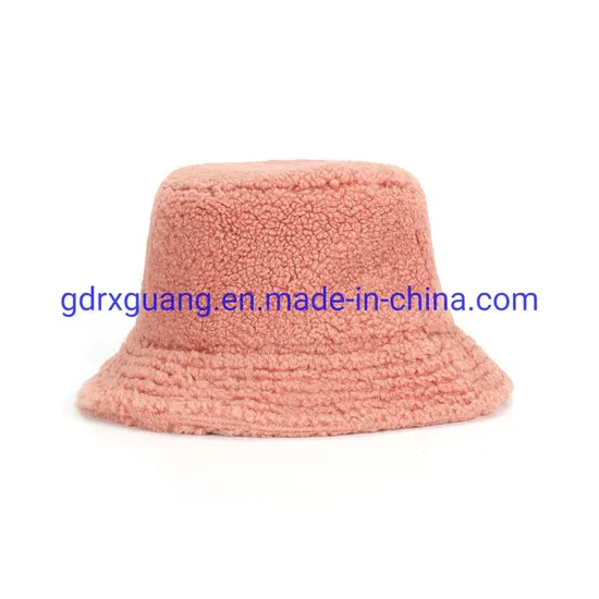 Fashion Autumn Winter High Quality Plain Pink Furry Lamb Wool Bucket Hat